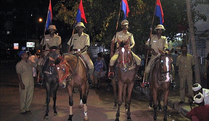 Indian Police patrol outside the station on Greames Road in Madras on Horseback by Prince Roy, Creative Commons Attribution 2.0