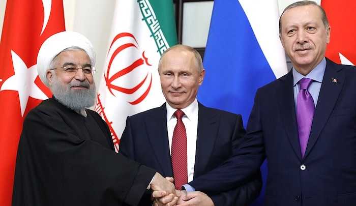 Vladimir Putin, Hassan Rouhani, Recep Tayyip Erdoğan, Пресс-служба Президента России, Creative Commons Attribution 4.0